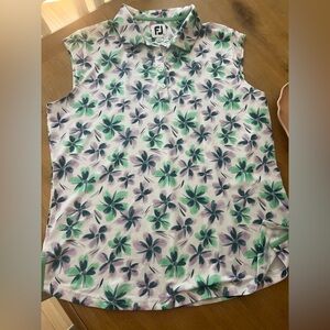 FootJoy Skort & Shirt - Floral 3-button Top and Skort- Green and Purple - Large